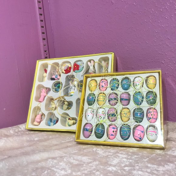 NEW Vintage Wood Easter Tree Ornaments Retro Rabbits Eggs Birds NWT Home Holiday - Picture 2 of 9